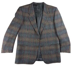 Vintage Rick Pallack Blazer Jacket Men 46 R Multi Color Plaid Tweed 80s Tailored